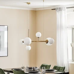 Affjedringslampe Dione, 6 lyskilder, gylden