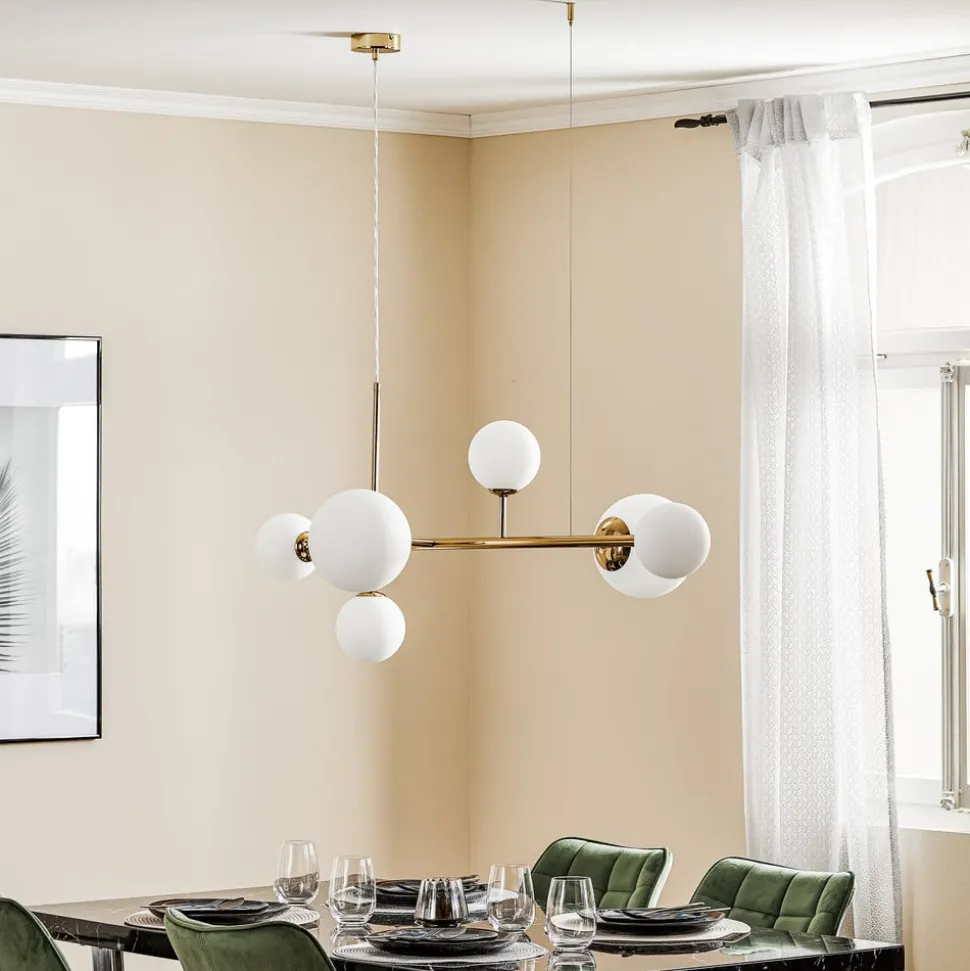 Affjedringslampe Dione, 6 lyskilder, gylden