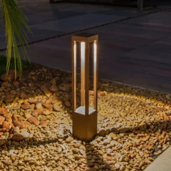 Agra LED-gadelampe, rustbrun, aluminium/glas, højde 65 cm