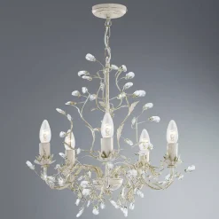 Almandite lysekrone, 5 lyskilder, creme, guld
