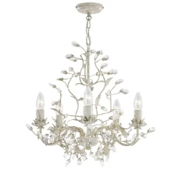 Almandite lysekrone, 5 lyskilder, creme, guld
