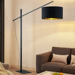 Arcchio buelampe Mossa, 200 cm, sort-guld, tekstil