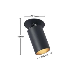 Arcchio Davin indbygningsspot, cylinder, sort