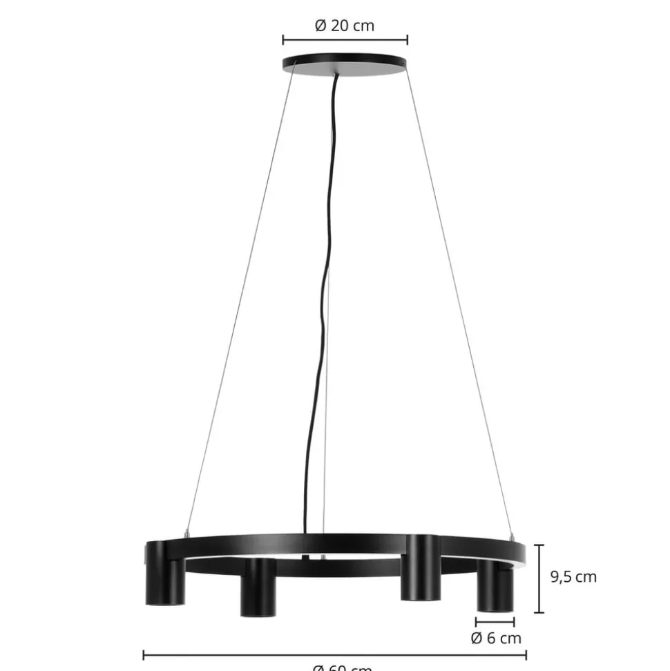 Arcchio hængelampe Brinja, sort, Ø 64 cm, 4 lyskilder, GU10
