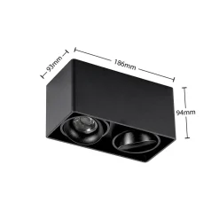 Arcchio Kubika downlight, 19 cm, sort, 2 lyskilder, metal