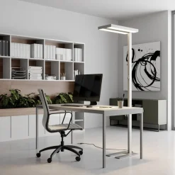 Arcchio LED-gulvlampe Logan Basic, sølv, 6.000 lm, dæmpbar