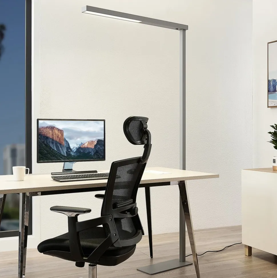 Arcchio LED-gulvlampe til kontor Tamilo, sølv, metal, 194 cm