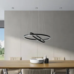 Arcchio LED-hængelampe Albiona, sort, 2 ringe, Ø 60 cm