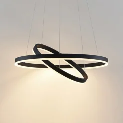 Arcchio LED-hængelampe Albiona, sort, 2 ringe, Ø 60 cm