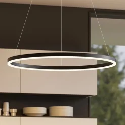 Arcchio LED-hængelampe Albiona, sort, 1 ring, Ø 80 cm