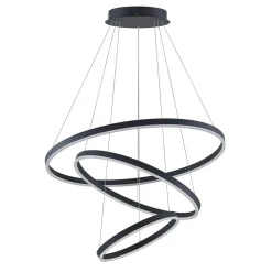 Arcchio LED-hængelampe Albiona, sort, 3 ringe, Ø 80 cm