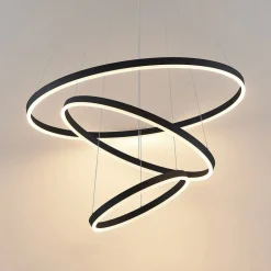 Arcchio LED-hængelampe Albiona, sort, 3 ringe, Ø 80 cm