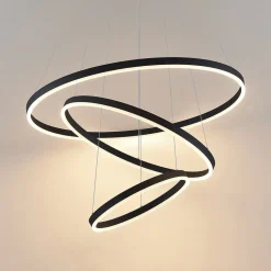 Arcchio LED-hængelampe Albiona, sort, 3 ringe, Ø 80 cm