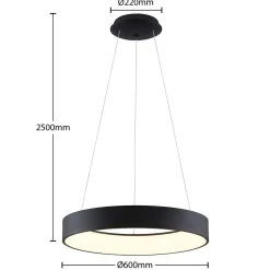 Arcchio LED-hængelampe Aleksi, Ø 60 cm, sort, metal, CCT