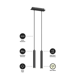 Arcchio LED-pendellampe Franka, 2 lyskilder, sort, aluminium
