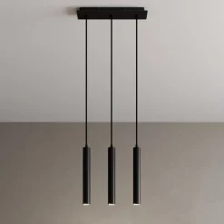 Arcchio LED-pendellampe Franka, 3 lyskilder, lang, sort, aluminium