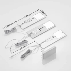 Arcchio LED-underskabsbelysning Nortra, 3-pak, grå, aluminiumsfarvet