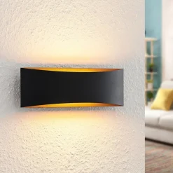 Arcchio LED-væglampe Jelle, 27 cm, sort/guld, op/ned