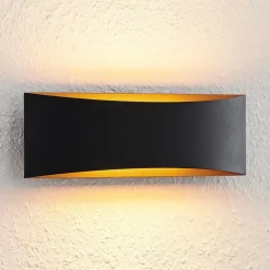 Arcchio LED-væglampe Jelle, 27 cm, sort/guld, op/ned