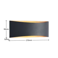 Arcchio LED-væglampe Jelle, 27 cm, sort/guld, op/ned