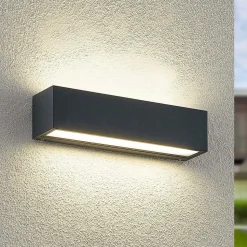 Arcchio LED-væglampe Lengo, 25 cm, 2 lyskilder, antracit, CCT
