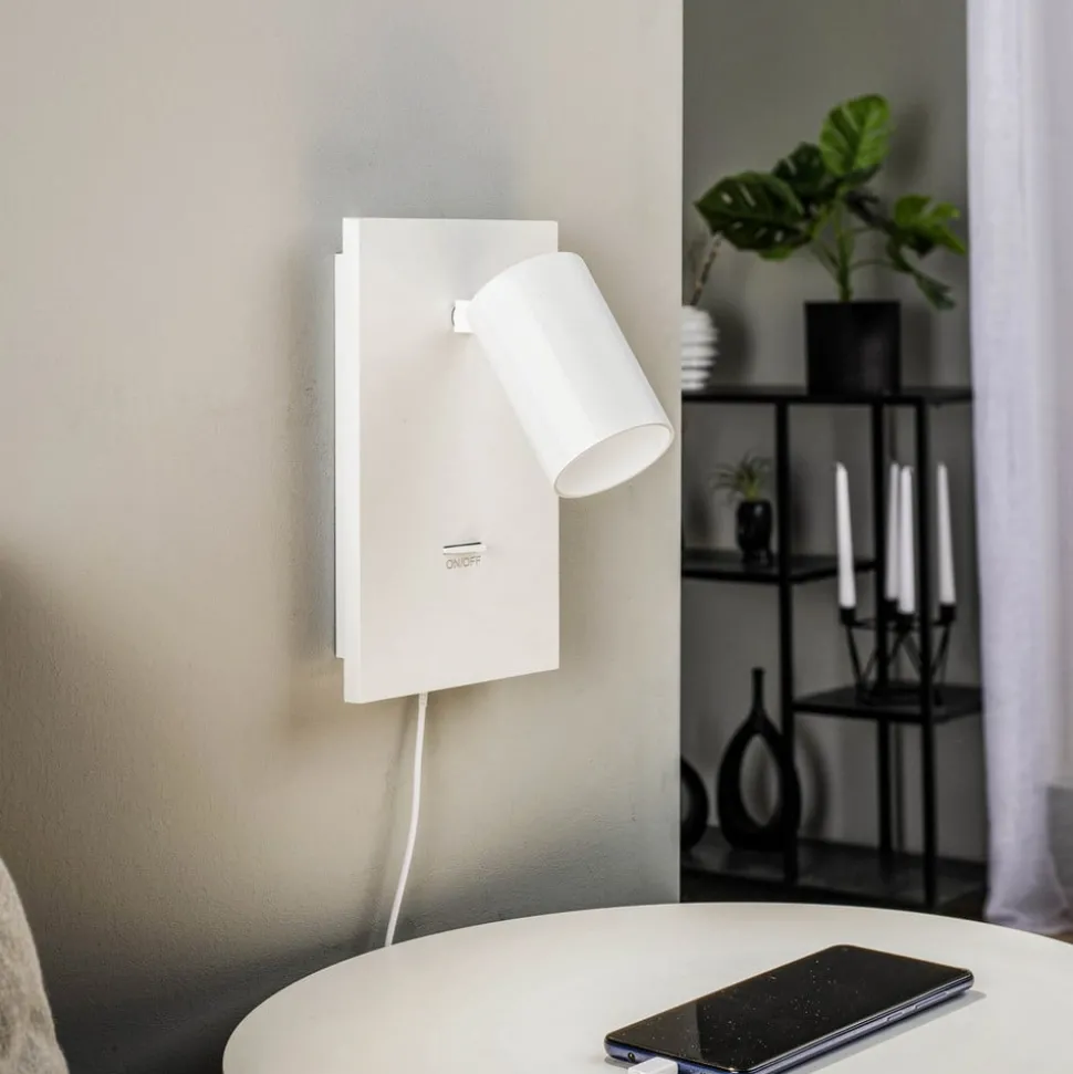 Arcchio spotlight Brinja, hvid, metal, USB-C, afbryder, GU10