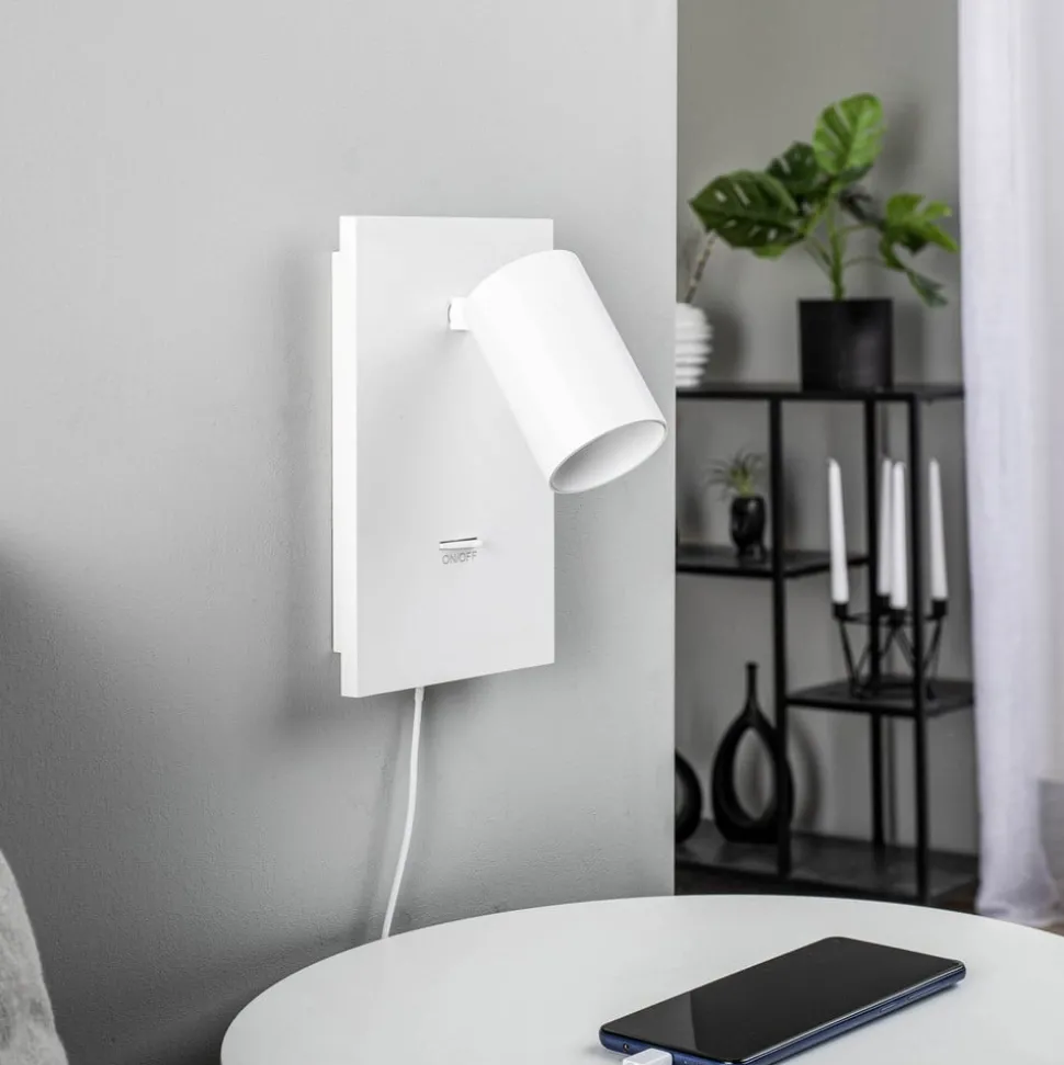 Arcchio spotlight Brinja, hvid, metal, USB-C, afbryder, GU10