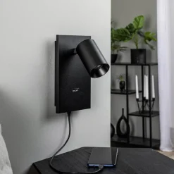 Arcchio spotlight Brinja, sort, metal, USB-C, afbryder