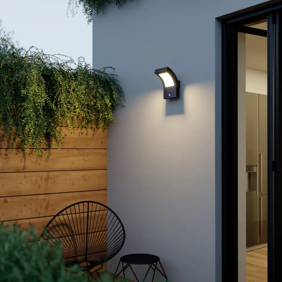 Arcchio udendørs LED-væglampe Advik, antracit, IP54, sensor