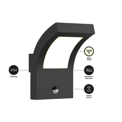 Arcchio udendørs LED-væglampe Advik, antracit, IP54, sensor
