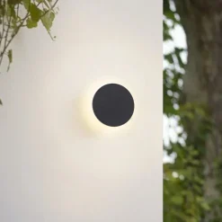 Arcchio udendørs LED-væglampe Gravo, Ø 16 cm, sort, IP65
