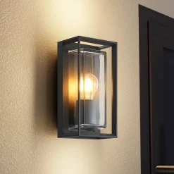Arcchio udendørs væglampe Ismera, antracit/klar, IP65, glas