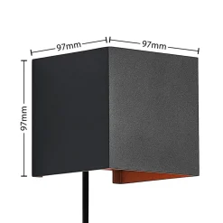 Arcchio væglampe Zuzana, kantet, sort, stik, 10 cm