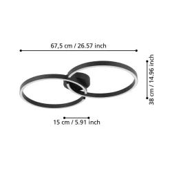 Armandolo LED-loftlampe, sort, længde 67 cm, CCT, RGB