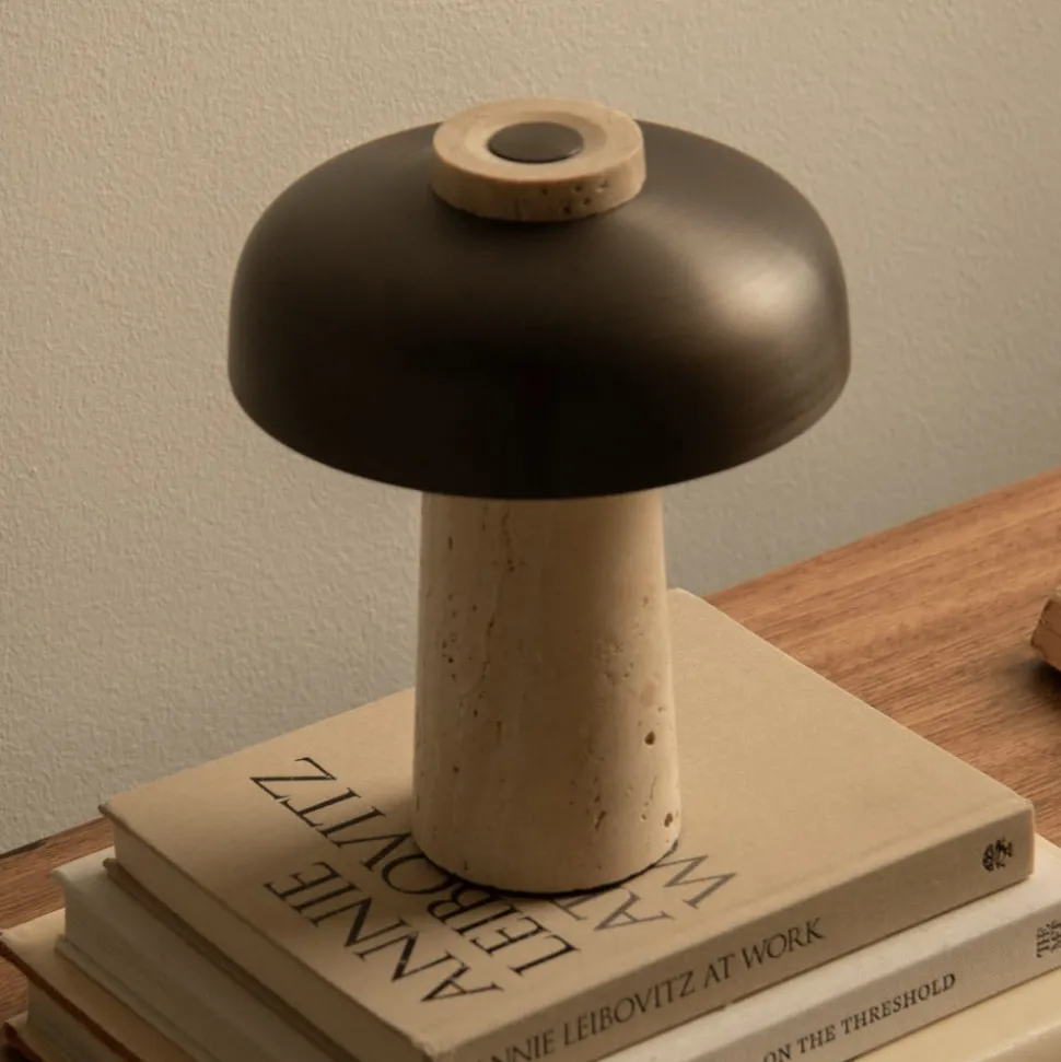 Audo bordlampe, sand/bronze, sten, 24,5 cm