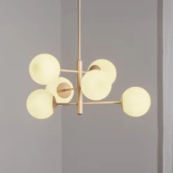 Aurora hængelampe, beige, Ø 60 cm, 6 lyskilder, glas, E14