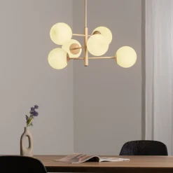 Aurora hængelampe, beige, Ø 60 cm, 6 lyskilder, glas, E14