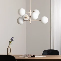 Aurora hængelampe, beige, Ø 60 cm, 6 lyskilder, glas, E14