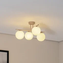 Aurora loftlampe, beige, Ø 50 cm, 4 lyskilder, glas, E14