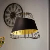 Austell pendellampe, Ø 43 cm, sort/guld, metal, stof