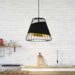 Austell pendellampe, Ø 43 cm, sort/guld, metal, stof