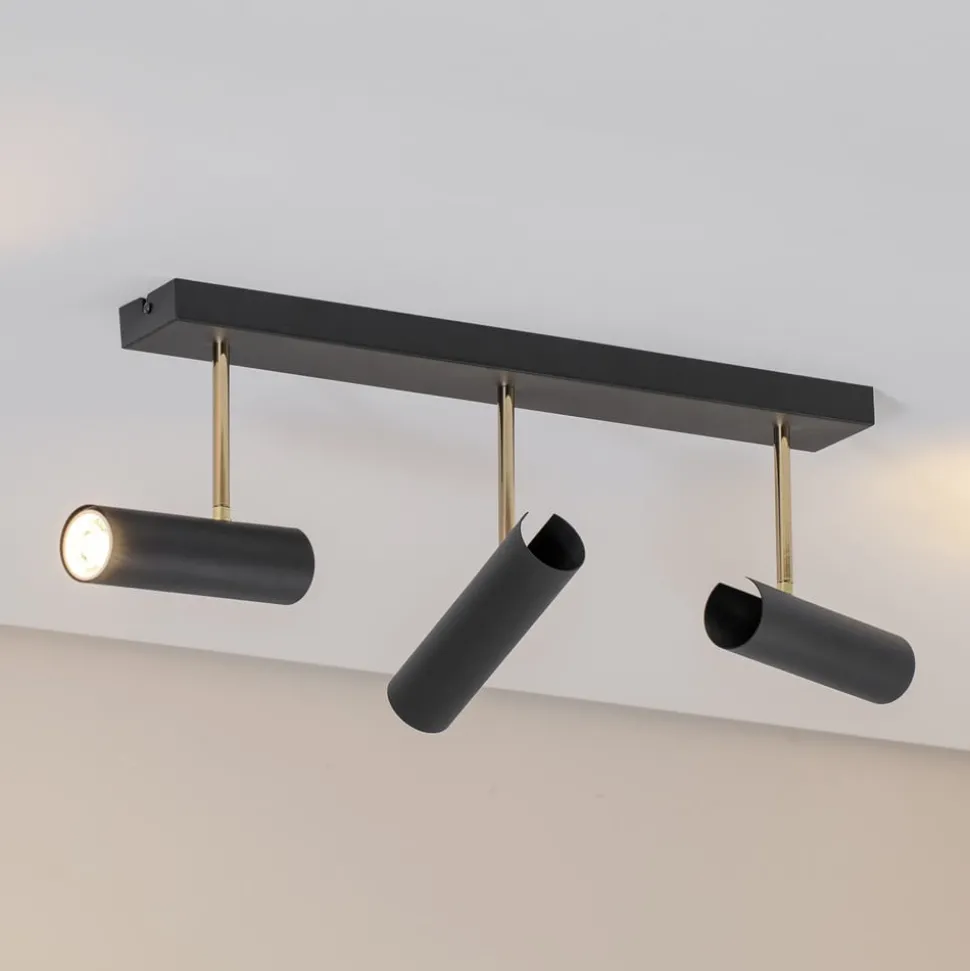 Axion loftlampe, 3 lyskilder, sort/guld, lang, stål