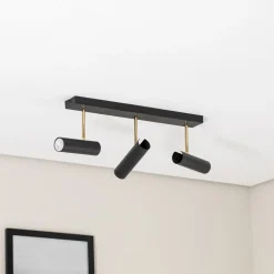 Axion loftlampe, 3 lyskilder, sort/guld, lang, stål