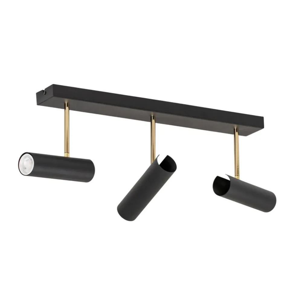 Axion loftlampe, 3 lyskilder, sort/guld, lang, stål