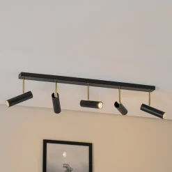 Axion loftlampe, 5 lyskilder, sort/guld, lang, stål