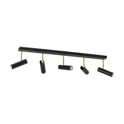 Axion loftlampe, 5 lyskilder, sort/guld, lang, stål