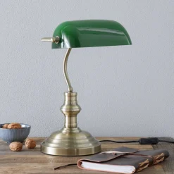 Bankers klassisk bordlampe 42 cm grøn