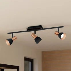 Barnham LED loftspot, længde 58,5 cm, sort/kobber