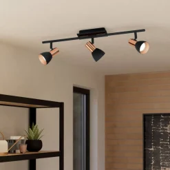 Barnham LED loftspot, længde 58,5 cm, sort/kobber