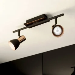 Barnham LED loftspot, længde 39,5 cm, sort/kobber